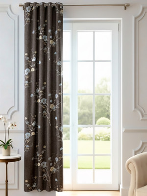 hyponicaim 213 cm (7 ft) Door Polyester, Silk Room Darkening Curtain Single Curtain(Chocolate Brown, Floral)