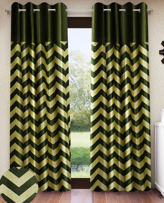 Home Sizzler 213 cm (7 ft) Door Polyester Semi Transparent Curtain (Pack Of 2)(Green, Geometric)