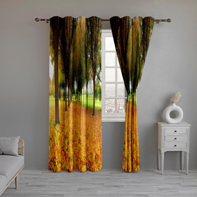 CURTAINRY 213.36 cm (7 ft) Door Polycotton Room Darkening Curtain Single Curtain(Green, 3D Printed)