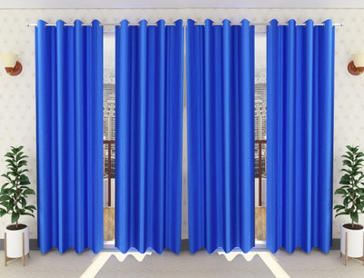 Panipat Textile Hub 274 cm (9 ft) Long Door Polyester Semi Transparent Curtain (Pack Of 4)(Blue, Solid)
