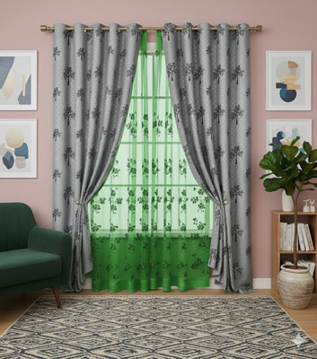 TWOLOVER 213 cm (7 ft) Long Door Cotton Blackout Curtain Single Curtain(Grey, Printed)