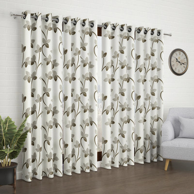 Story@home 215 cm (7 ft) Door Polyester Semi Transparent Curtain (Pack Of 4)(Grayish Green, Printed)