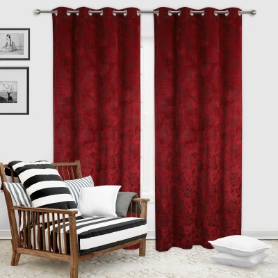 Impression Hut 274 cm (9 ft) Velvet Room Darkening Long Door Curtain (Pack Of 2)(Printed, Maroon)