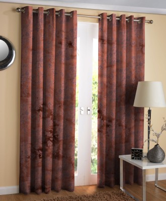 Cotton Trendy 213 cm (7 ft) Velvet Blackout Door Curtain (Pack Of 2)(Floral, Dark Brown)