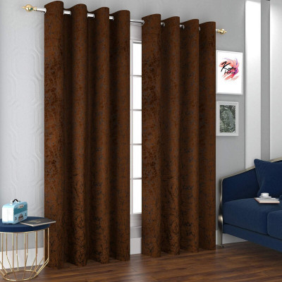Kraftiq Homes 152 cm (5 ft) Velvet Room Darkening Window Curtain (Pack Of 2)(Abstract, Choclate)