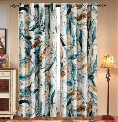 BEST FAB 214 cm (7 ft) Polyester Room Darkening Door Curtain Single Curtain(Floral, Blue)