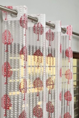 DTODEXPRESS 213.3 cm (7 ft) Tissue Transparent Door Curtain (Pack Of 2)(Floral, Multicolor)