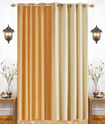 India Furnish 274 cm (9 ft) Long Door Polyester Room Darkening Curtain (Pack Of 2)(Cream & Gold, Plain, Solid)