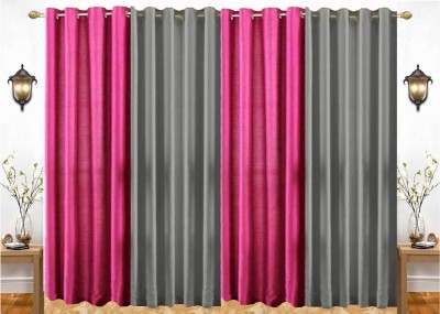 India Furnish 274 cm (9 ft) Polyester Semi Transparent Long Door Curtain (Pack Of 4)(Plain, Solid, Grey & Dark Pink)