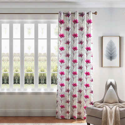 Kanodia Poly Fab 213 cm (7 ft) Polyester Semi Transparent Door Curtain Single Curtain(Floral, Printed, Wine & White)