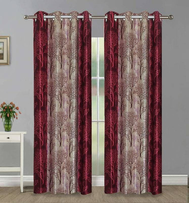 Adimanav 274.32 cm (9 ft) Long Door Polyester Semi Transparent Curtain (Pack Of 2)(Red, Self Design, Printed, Floral)