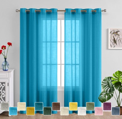 Linenweaves 212 cm (7 ft) Cotton Semi Transparent Door Curtain (Pack Of 2)(Solid, Royal Blue)