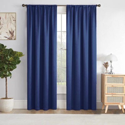 HOMEMONDE 152.4 cm (5 ft) Polyester Blackout Window Curtain (Pack Of 2)(Solid, Rich Navy Blue)