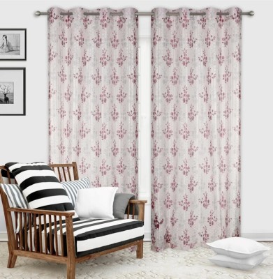 VeNom 152 cm (5 ft) Polyester Semi Transparent Window Curtain (Pack Of 2)(Floral, Maroon)