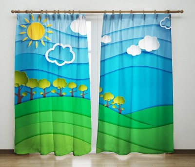 IDV 154 cm (5 ft) Polyester Room Darkening Window Curtain (Pack Of 2)(3D Printed, Multicolor)