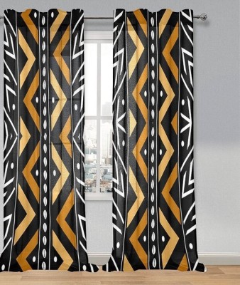 Tample Fab 214 cm (7 ft) Polyester Room Darkening Door Curtain (Pack Of 2)(Geometric, Black)
