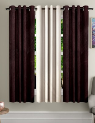 Home Sizzler 153 cm (5 ft) Polyester Semi Transparent Window Curtain (Pack Of 3)(Solid, Brown)