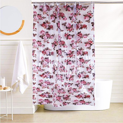 KUBER INDUSTRIES 210 cm (7 ft) PVC Blackout Shower Curtain Single Curtain(Floral, Brown)