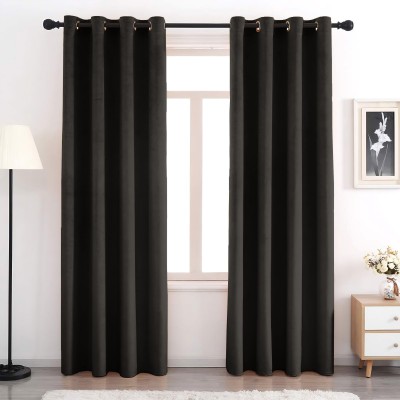 AEROHAVEN 214 cm (7 ft) Velvet Blackout Door Curtain (Pack Of 2)(Solid, Black)