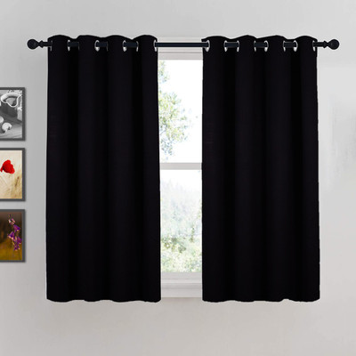 HOMEMONDE 152.4 cm (5 ft) Window Polyester Blackout Curtain (Pack Of 2)(Black, Plain)