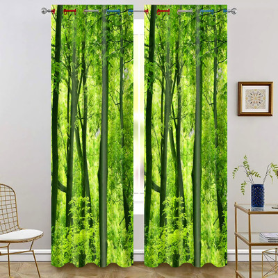 SJV 274 cm (9 ft) Long Door Polyester Room Darkening Curtain Single Curtain(Green, Floral)