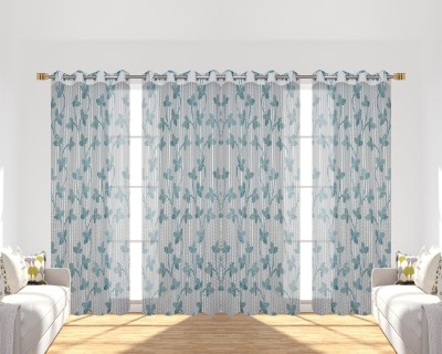 Panipat Textile Hub 153 cm (5 ft) Tissue Semi Transparent Window Curtain (Pack Of 4)(Striped, Aqua)