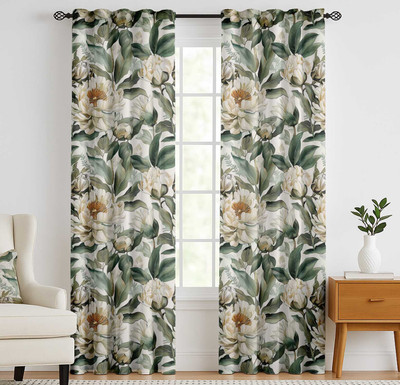 Vargottam 243 cm (8 ft) Long Door Cotton Semi Transparent Curtain (Pack Of 2)(Peach & Green, Printed)