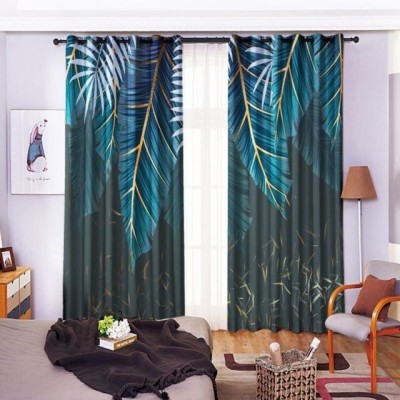 SJV 274 cm (9 ft) Polyester Room Darkening Long Door Curtain (Pack Of 2)(Floral, Blue)