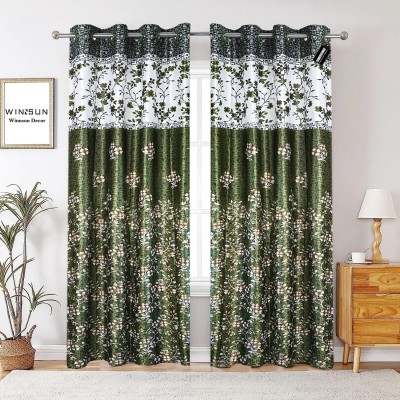 WINNSUN 214 cm (7 ft) Polyester Semi Transparent Door Curtain (Pack Of 2)(Printed, Spring Green)