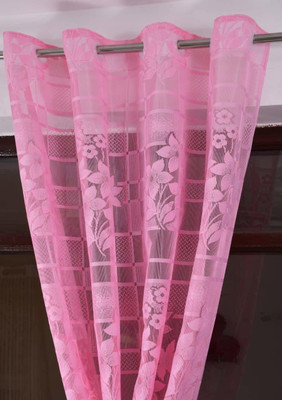SR Collection 152 cm (5 ft) Window Net Semi Transparent Curtain (Pack Of 2)(Pink, Floral)