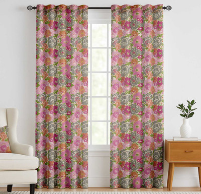 Vargottam 213 cm (7 ft) Door Cotton Semi Transparent Curtain (Pack Of 2)(Light Pink, Printed)