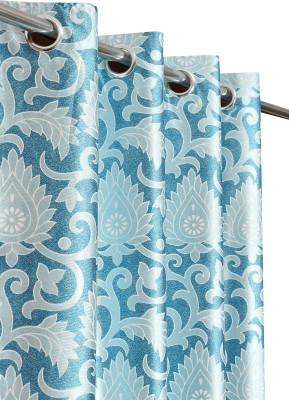 Fab Castle 274 cm (9 ft) Polyester Semi Transparent Long Door Curtain (Pack Of 2)(Printed, Aqua)