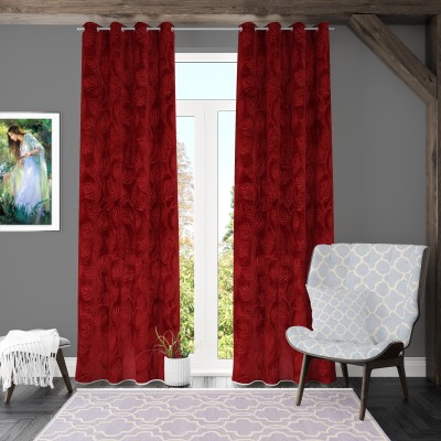 Jiyansh Décor 152 cm (5 ft) Velvet Blackout Window Curtain (Pack Of 2)(Printed, MAROON TREE SOFT TOUCH 5FT)