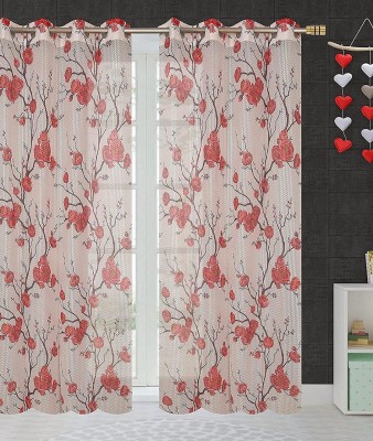 Waco creation 152 cm (5 ft) Polyester Semi Transparent Window Curtain (Pack Of 2)(Floral, Multicolor)