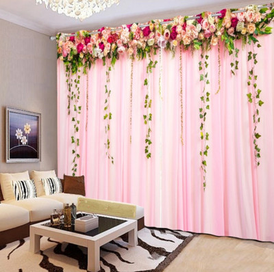 RD 214 cm (7 ft) Door Polyester Room Darkening Curtain Single Curtain(Pink, Floral)