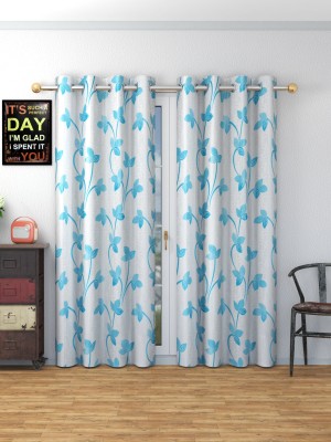 Peacewayz 274.32 cm (9 ft) Polyester Semi Transparent Long Door Curtain (Pack Of 2)(Printed, Aqua)