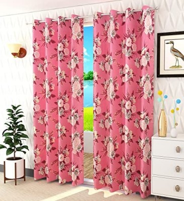 Radha Enterprises 152 cm (5 ft) Polyester Semi Transparent Window Curtain (Pack Of 2)(Floral, Pink)