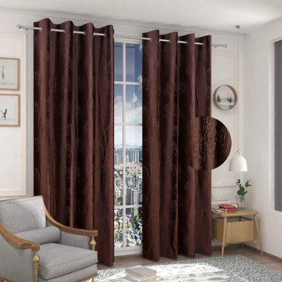 BANAVY 214 cm (7 ft) Polyester Room Darkening Door Curtain (Pack Of 2)(Self Design, Dark Brown)