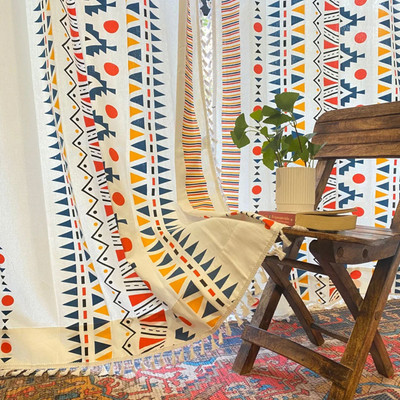 Urban Space 152 cm (5 ft) Window Cotton Room Darkening Curtain Single Curtain(Ikat Orange, Geometric)