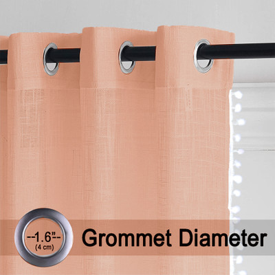 HOMEMONDE 274.32 cm (9 ft) Long Door Cotton Transparent Curtain Single Curtain(Peach Border Pompom, Solid)