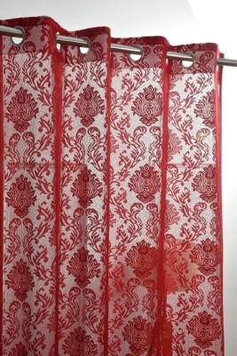 PICTAS 275 cm (9 ft) Net Semi Transparent Long Door Curtain (Pack Of 2)(Floral, Maroon)