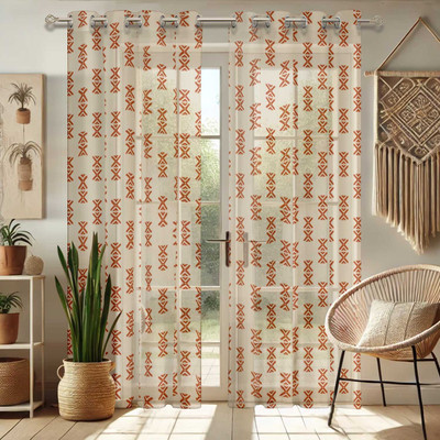 Vargottam 213 cm (7 ft) Window Blends Semi Transparent Curtain (Pack Of 2)(Light Beige, Geometric)