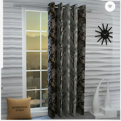 Adimanav 213.36 cm (7 ft) Long Door Polyester Semi Transparent Curtain Single Curtain(Brown, Printed)
