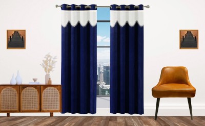 Stella Creations 214 cm (7 ft) Polyester Semi Transparent Door Curtain (Pack Of 2)(Self Design, Blue)