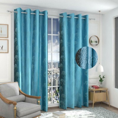 fiona creations 180 cm (6 ft) Polyester Room Darkening Window Curtain (Pack Of 2)(Self Design, aqua)