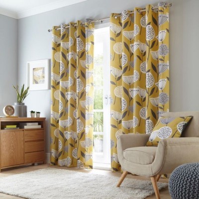 S22 154 cm (5 ft) Polyester Room Darkening Window Curtain (Pack Of 2)(Floral, Yellow)