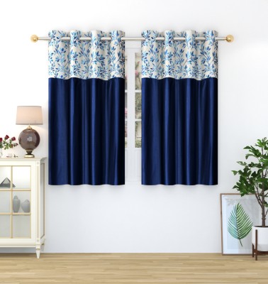 Homefab India 152.4 cm (5 ft) Polyester Room Darkening Window Curtain (Pack Of 2)(Floral, Navy)