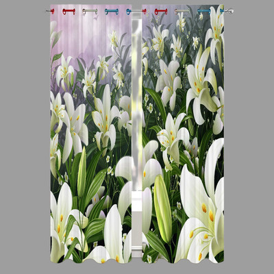 DD8 274 cm (9 ft) Long Door Polyester Room Darkening Curtain (Pack Of 2)(White, Floral)