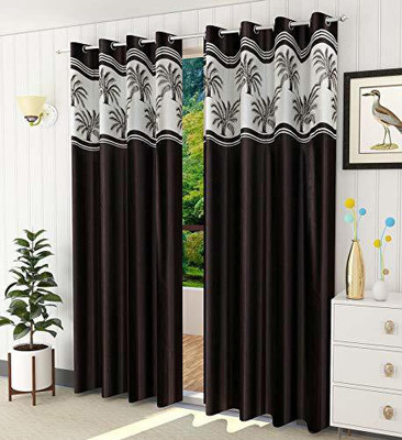 Daksha Fab 153 cm (5 ft) Window Polyester Semi Transparent Curtain (Pack Of 4)(Brown, Floral)