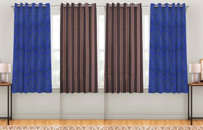 HOMEFLY 150 cm (5 ft) Cotton Room Darkening Window Curtain (Pack Of 4)(Striped, cp714)